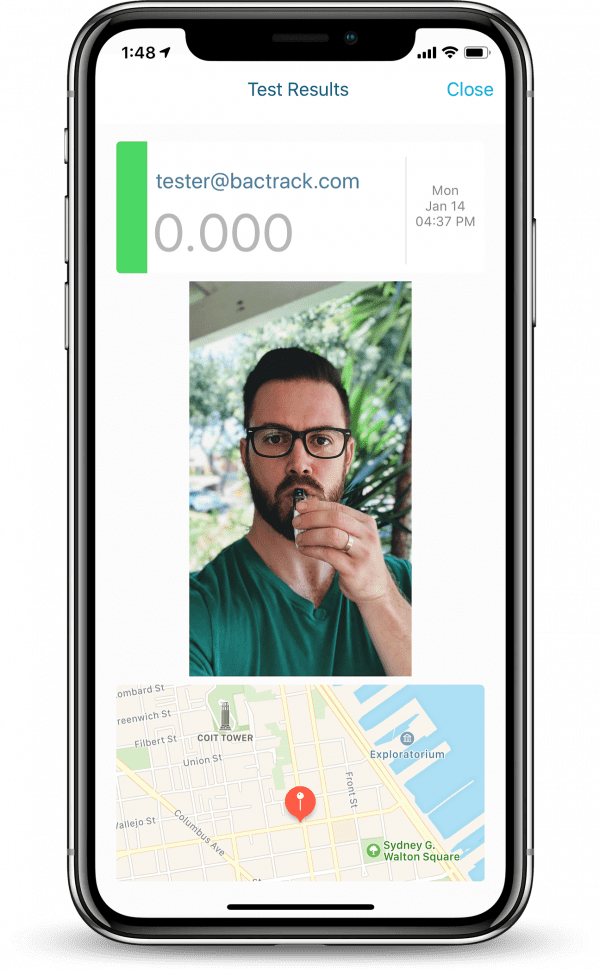 BACtrack View app breath test result screen on iPhone
