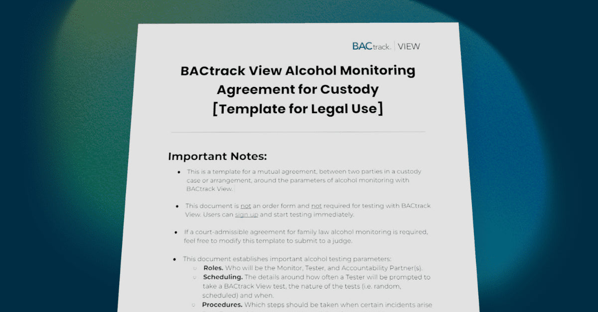 BACtrack View alcohol monitoring sample agreement document preview