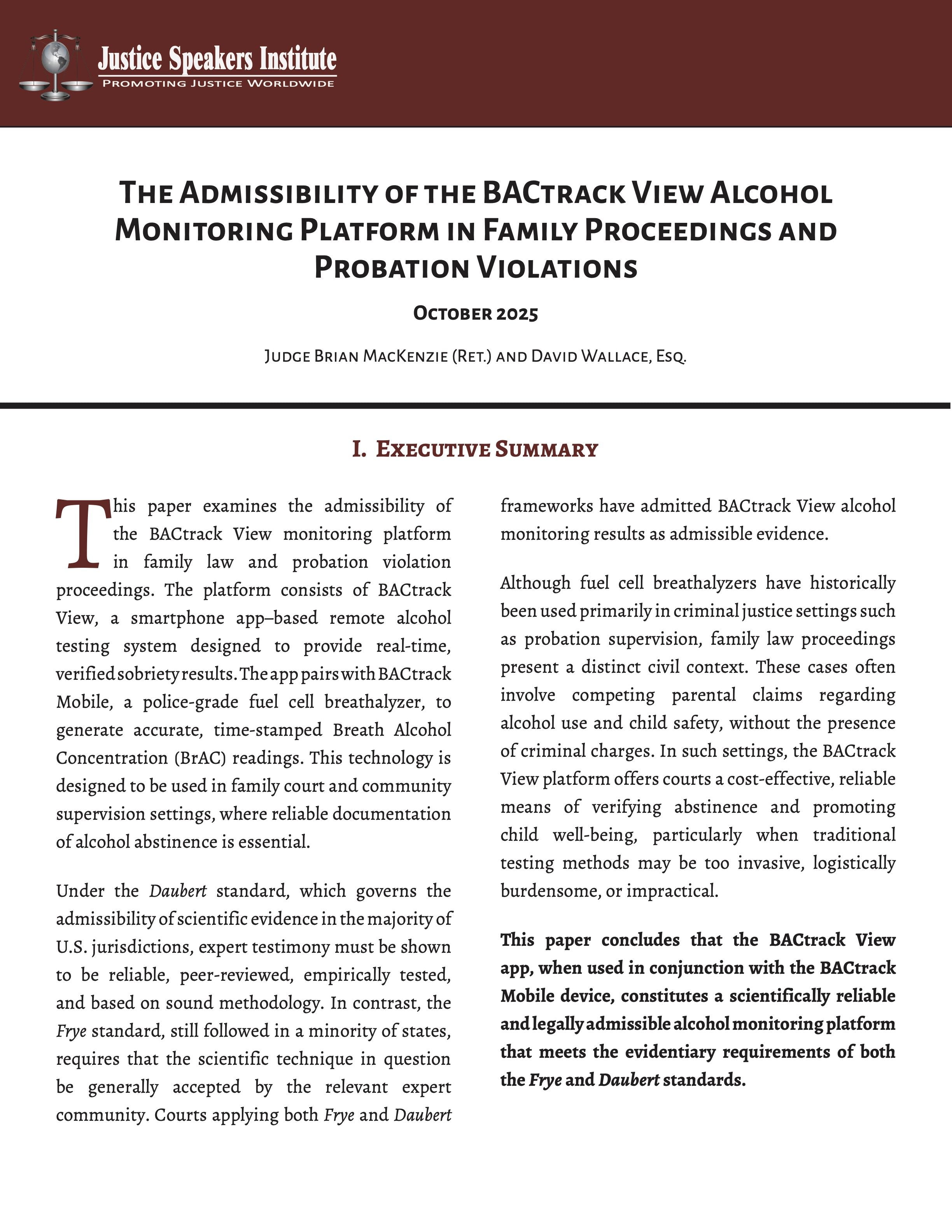 BACtrack View court-approved evidence white paper on admissibility in family law proceedings