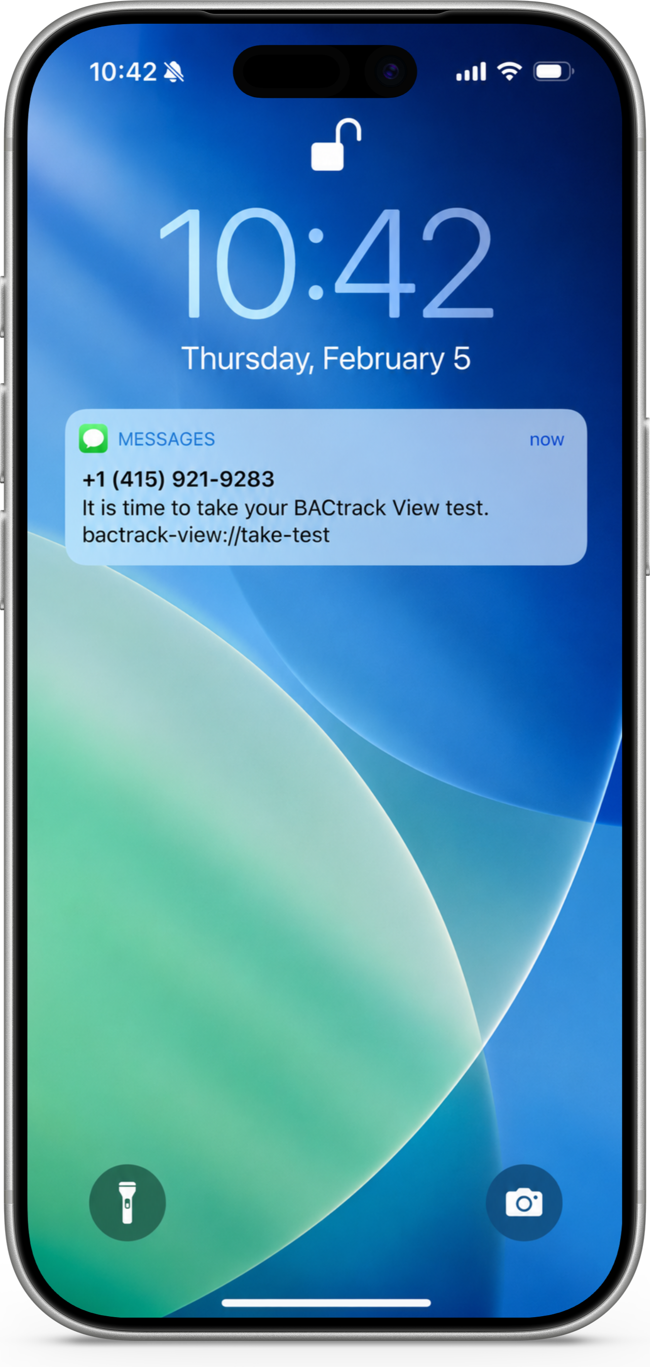 iPhone lock screen showing a BACtrack View text notification that it is time to take a test