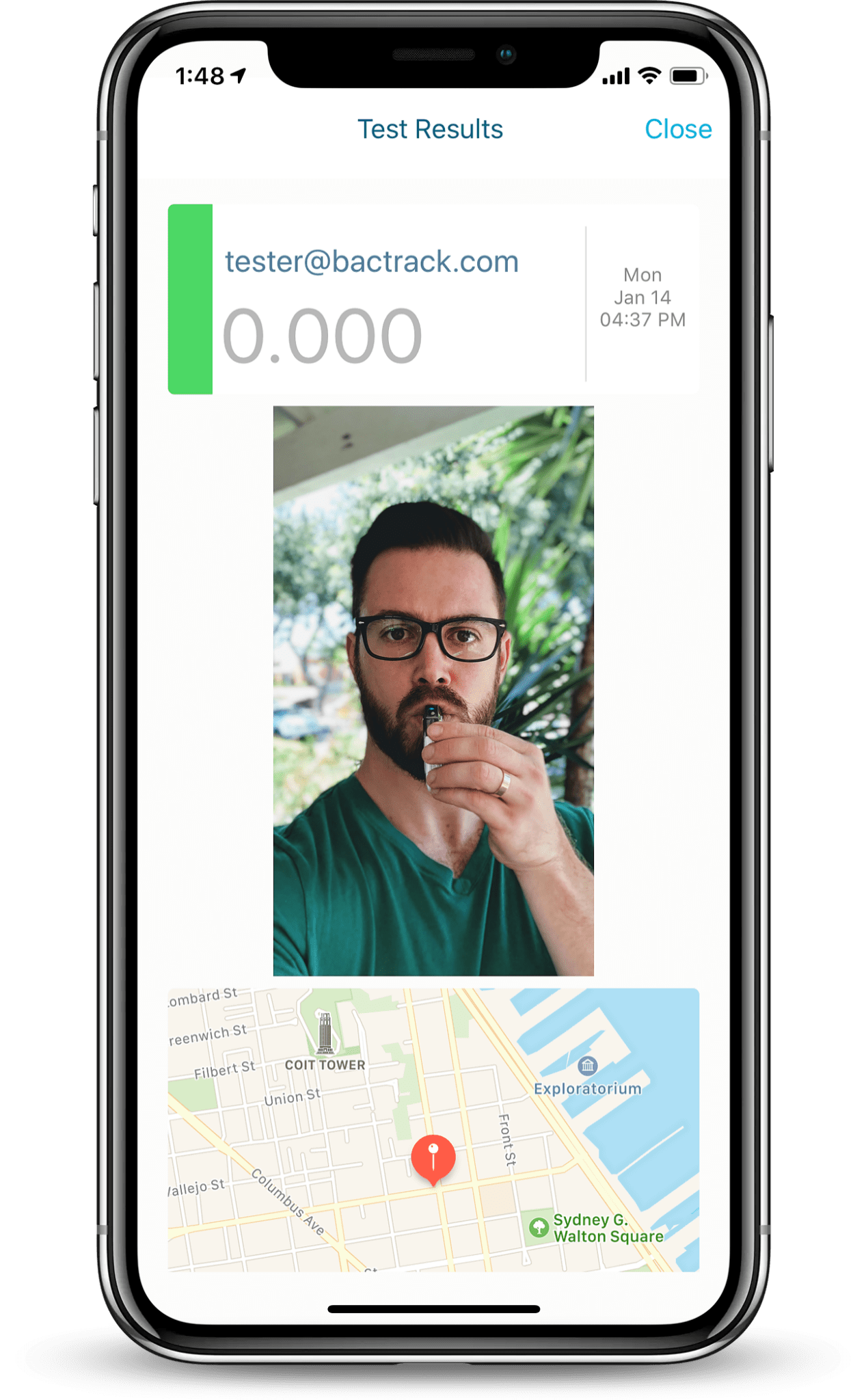 BACtrack View app breath test result screen on iPhone