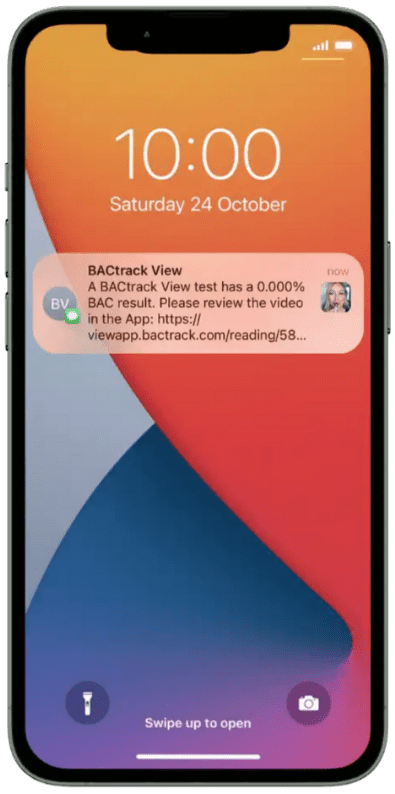 BACtrack View app push notification on iPhone lock screen