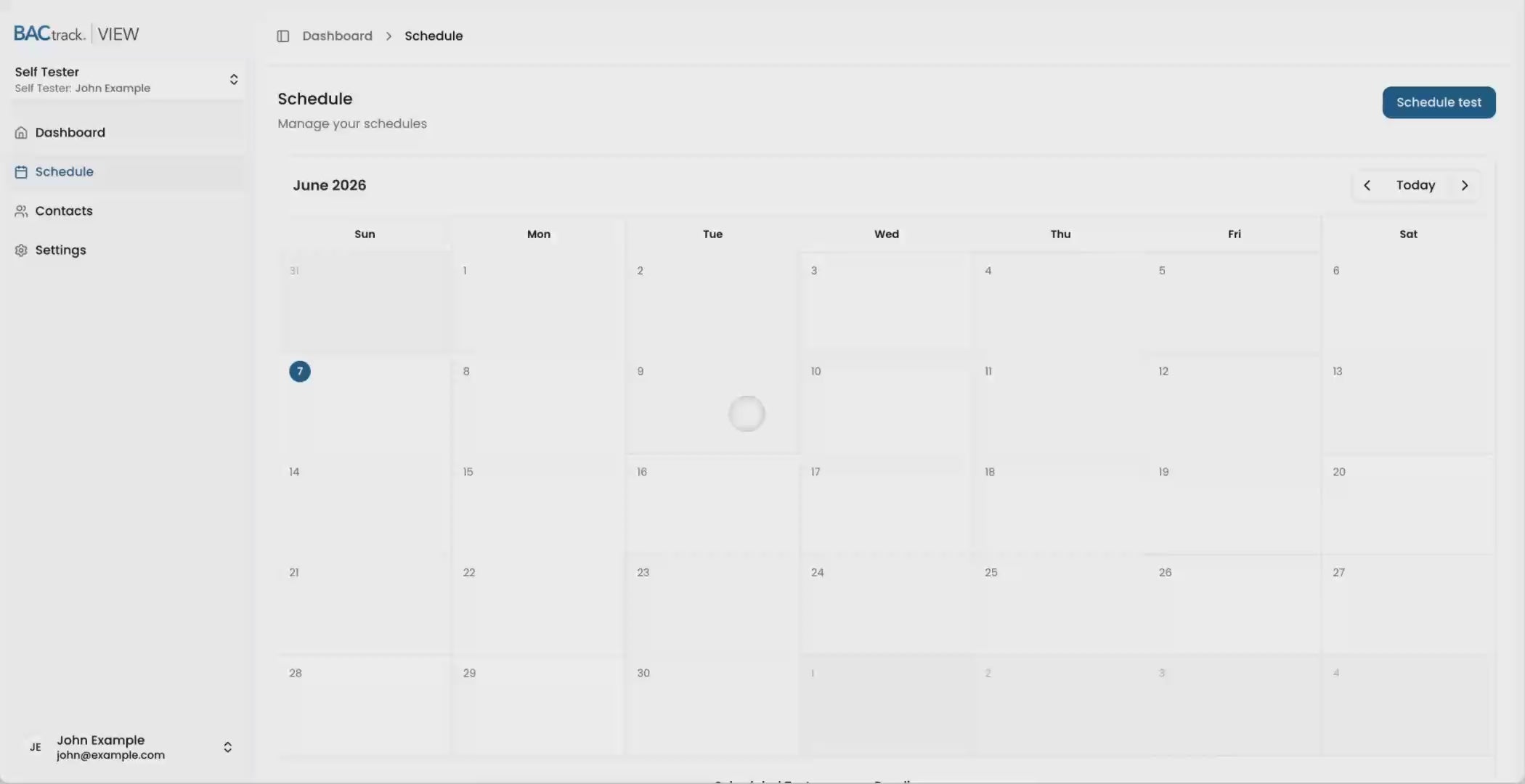 Scheduling a test in the BACtrack View web portal