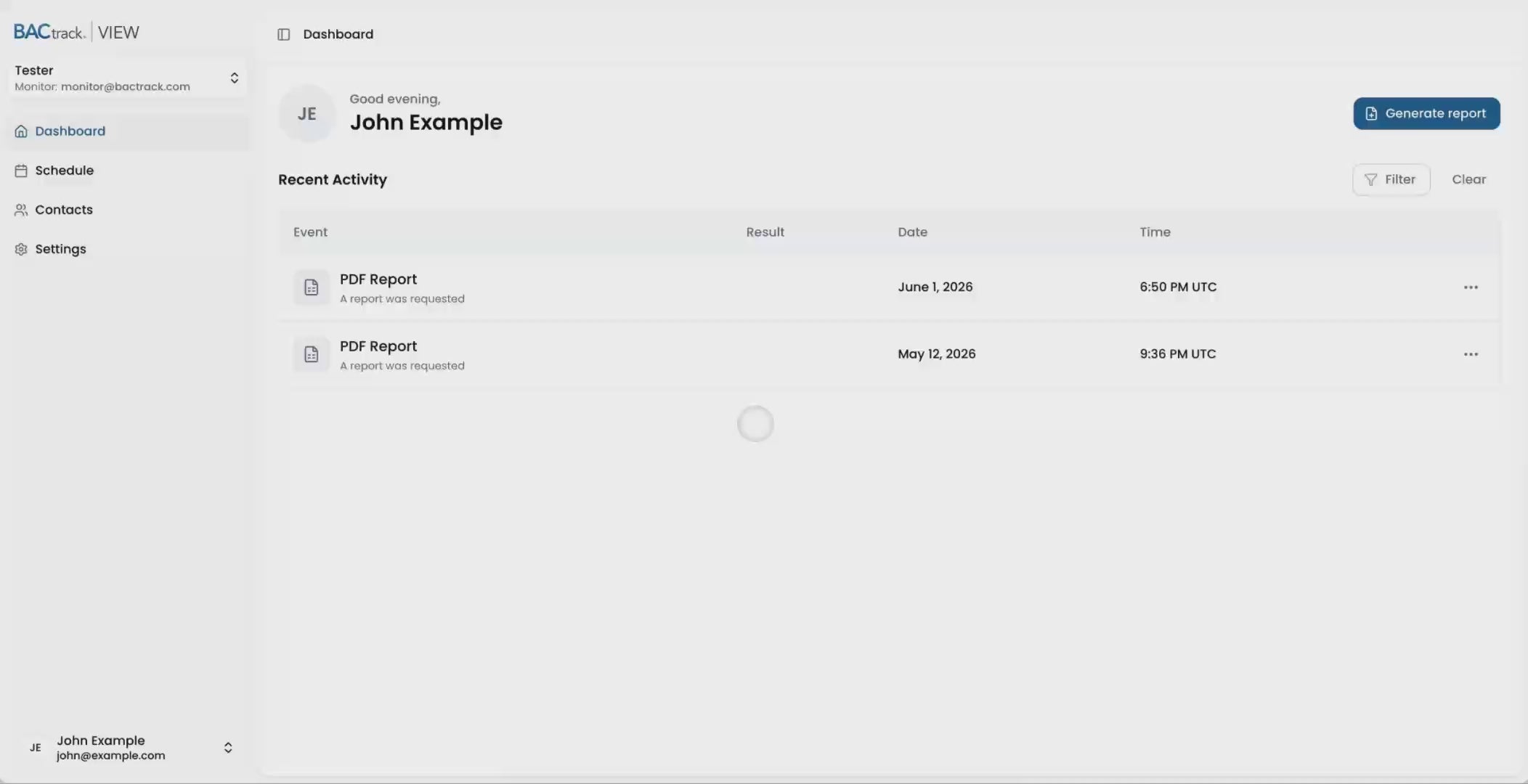 Downloading a report in the BACtrack View web portal