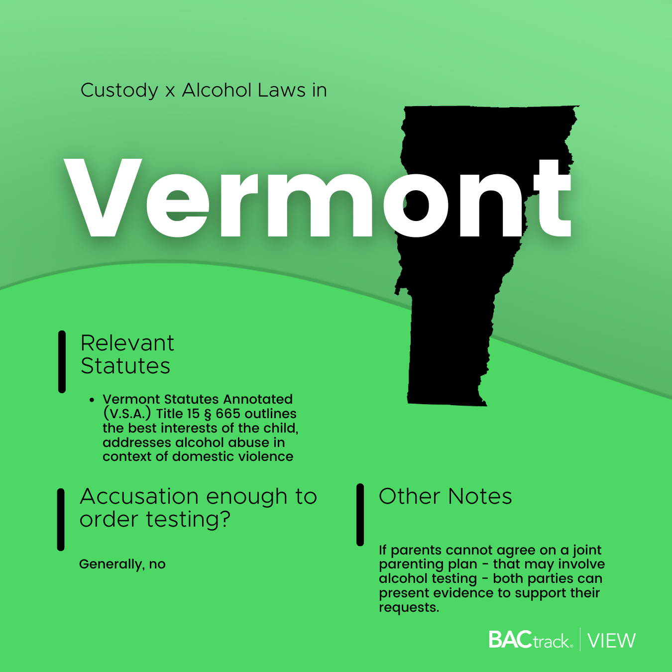 Child custody alcohol testing laws in Vermont infographic