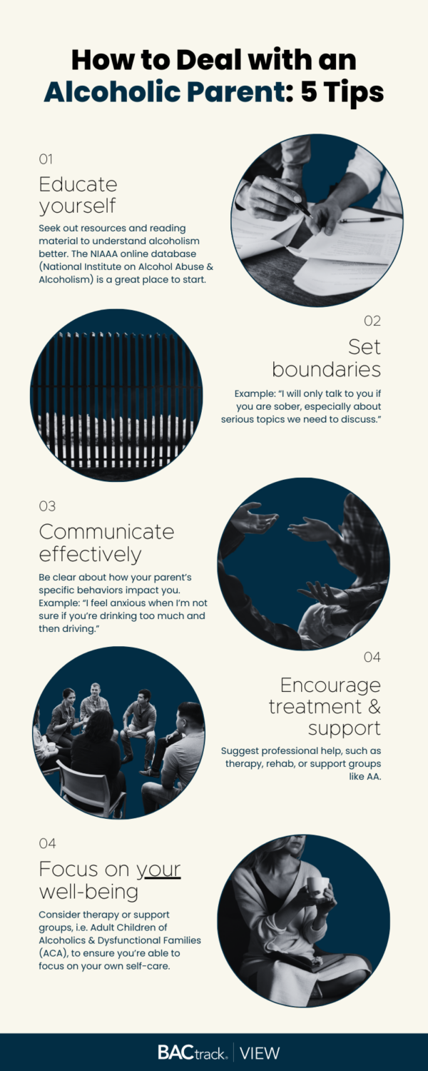 how to deal with an alcoholic parent infographic with 5 tips