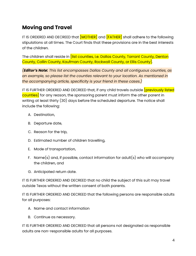 excerpt from template for child custody stipulation examples